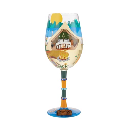 Enesco Designs by Lolita Glamping Hand-Painted Artisan Wine Glass, 15 Ounce, Multicolor