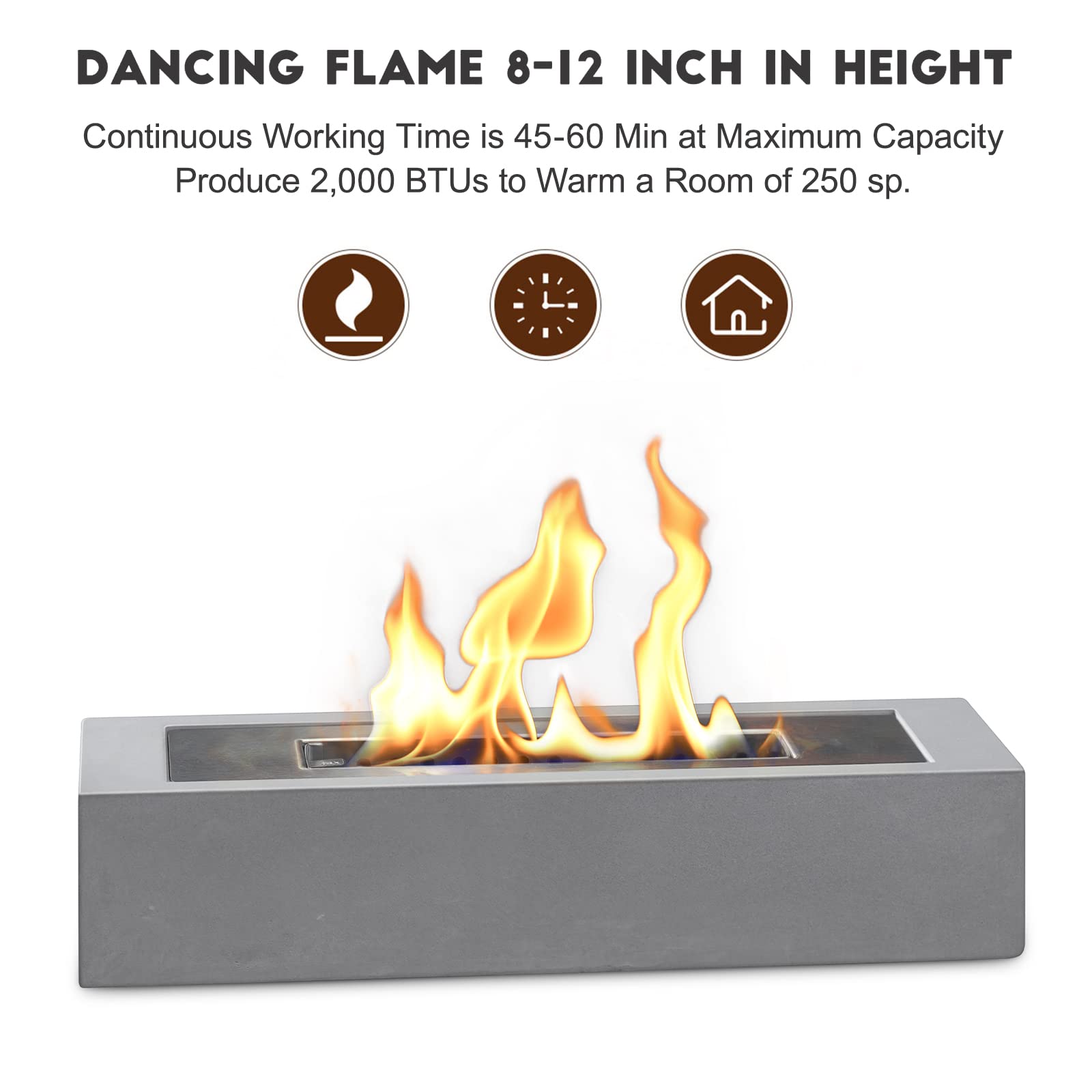 BRIAN & DANY Portable Tabletop Alcohol Fireplace Indoor/Outdoor - 15 x 3.3 x 8.5 Inch