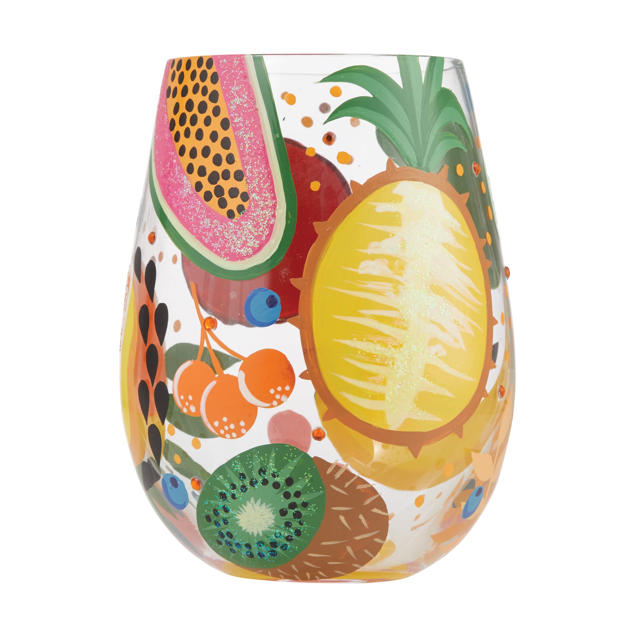 Enesco Lolita Tropical Fruit Stemless Glass, 4.53-inch Height, Multicolor