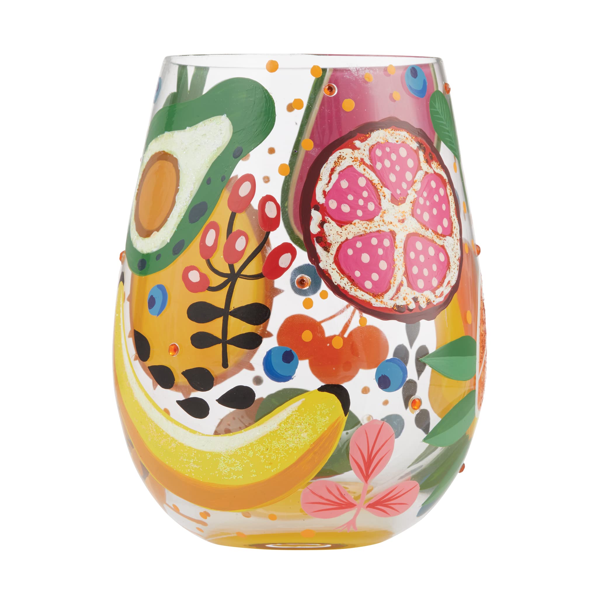 Enesco Lolita Tropical Fruit Stemless Glass, 4.53-inch Height, Multicolor