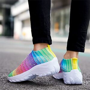 Women's Crystal Breathable Orthopedic Slip On Walking Shoes, Rhinestone Glitter,Ultra-Light Breathable. (9US, Rainbow)