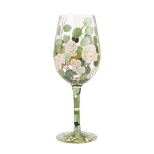 enesco designs by lolita bouquet in bloom floral hand-painted artisan wine glass, 15 ounce, multicolor