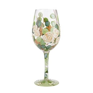 Enesco Designs by Lolita Bouquet in Bloom Floral Hand-Painted Artisan Wine Glass, 15 Ounce, Multicolor