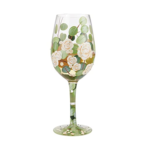 Enesco Designs by Lolita Bouquet in Bloom Floral Hand-Painted Artisan Wine Glass, 15 Ounce, Multicolor