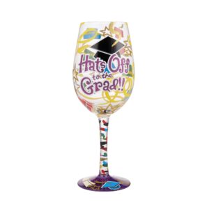 enesco designs by lolita hats off to the graduate hand-painted artisan wine glass, 15 ounce, multicolor