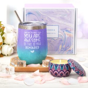 LUCOTIYA Gifts for Women, Birthday Gift Basket for Women Wine Tumbler Self Care Package Gifts for Women, Mom, Bestie, Her, Sister, Wife, Auntie, Thank You Gifts for Women