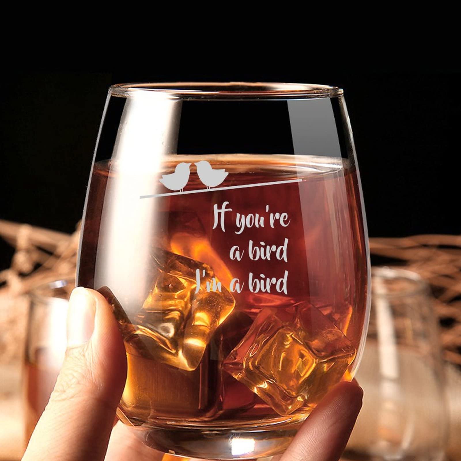 If You're A Bird I'm A Bird Crystal Stemless Wine Glass Etched Funny Wine Glasses, Great Gift for Woman Or Men, Birthday, Retirement And Mother's Day