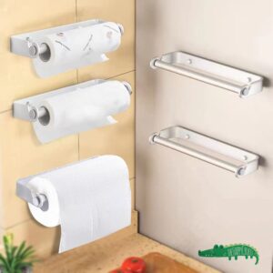 THE HAPPY CROCO I Paper Towel Holder, Three Mount Options: Adhesive and Screw. Can be Mounted on The Wall or Under The Cabinet. Comfortable Hanging roll Paper Holder. (Silver)