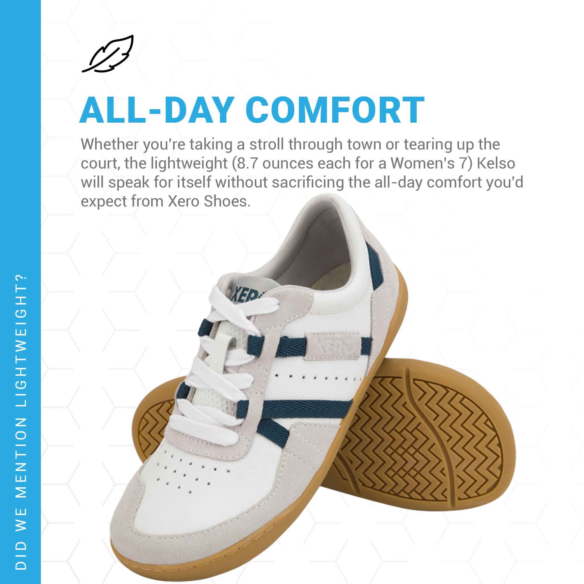 Xero Shoes Kelso Shoes for Women — Tennis, Walking, Work & Nursing Women's Shoes — Barefoot Feel, Zero Drop Heel, Wide Toe Box, Casual Minimalist Footwear — White, Size 7