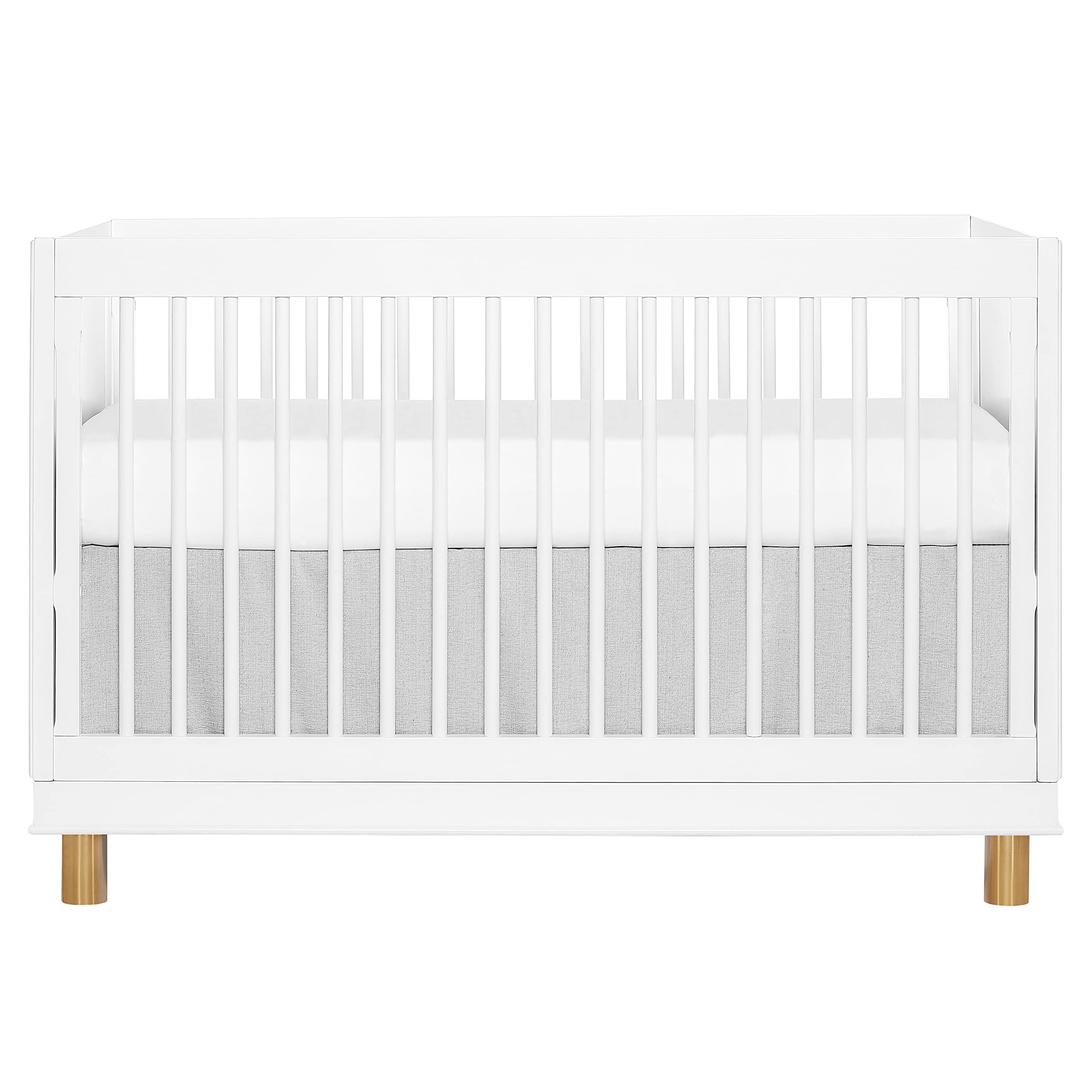 Evolur Loft Art Deco 3-in-1 Convertible Crib in White with Gold Hardware, Greenguard Gold Certified, 3 Mattress Height Settings, Features Rounded Spindles, Converts to Toddler Bed & Daybed