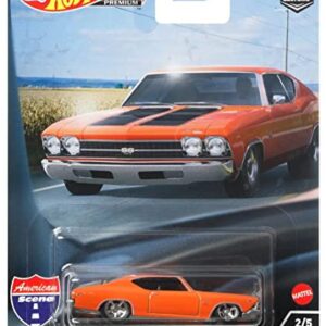 Hot Wheels Premium 1969 Chevy Chevelle SS 396 Orange with Black Stripes American Scene Car Culture Series Diecast Model Car HCJ83