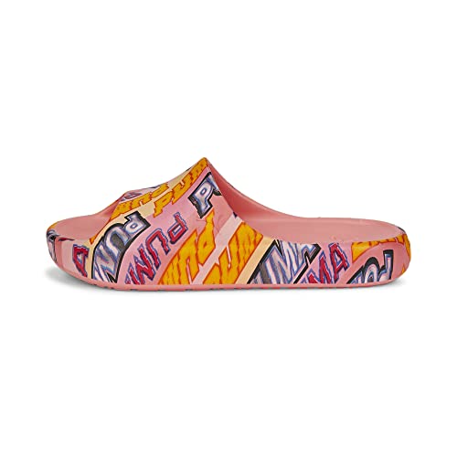 PUMA Women's Shibui Cat Slide Sandal, Flamingo Pink-Luminous Pink-Spectra Yellow Silver, 10