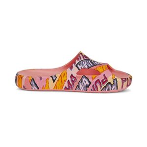 PUMA Women's Shibui Cat Slide Sandal, Flamingo Pink-Luminous Pink-Spectra Yellow Silver, 10