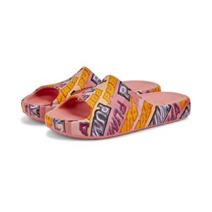 PUMA Women's Shibui Cat Slide Sandal, Flamingo Pink-Luminous Pink-Spectra Yellow Silver, 10