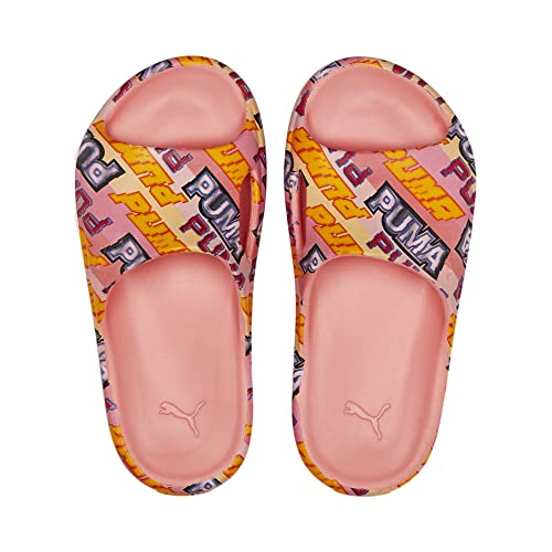 PUMA Women's Shibui Cat Slide Sandal, Flamingo Pink-Luminous Pink-Spectra Yellow Silver, 10