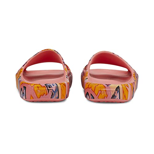 PUMA Women's Shibui Cat Slide Sandal, Flamingo Pink-Luminous Pink-Spectra Yellow Silver, 10