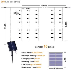 XINXIANLIAN 300 LED Solar Curtain Lights Outdoor Indoor Solar Christmas Lights Fairy Window Lights Waterproof, Twinkle Lights 8 Modes Christmas Decoration for Home Patio (Multi-Colored)