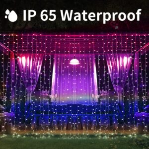 XINXIANLIAN 300 LED Solar Curtain Lights Outdoor Indoor Solar Christmas Lights Fairy Window Lights Waterproof, Twinkle Lights 8 Modes Christmas Decoration for Home Patio (Multi-Colored)