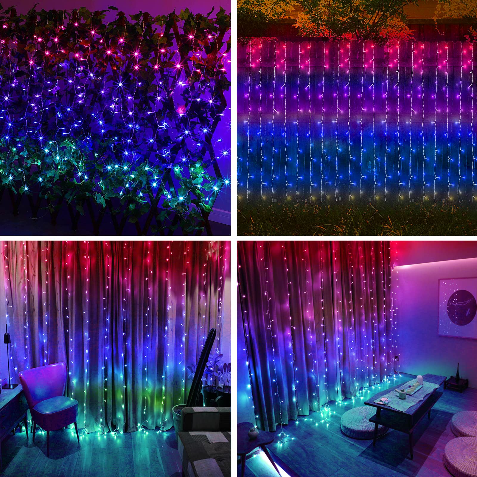 XINXIANLIAN 300 LED Solar Curtain Lights Outdoor Indoor Solar Christmas Lights Fairy Window Lights Waterproof, Twinkle Lights 8 Modes Christmas Decoration for Home Patio (Multi-Colored)
