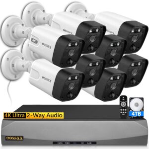 (4k/8.0 megapixel & 130° ultra wide-angle) 2-way audio poe outdoor home security camera system, 8 wired outdoor video surveillance ip cameras system 4tb