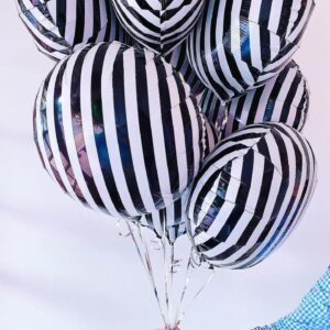 12 Pack 18 Inch Striped Balloons Helium Foil Mylar Black and White Striped Balloons for Black&White Themed Birthday Baby Shower Ceremonies Holiday Parties Decorations Supplies