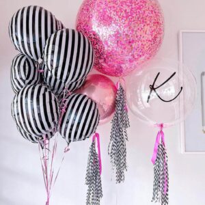 12 Pack 18 Inch Striped Balloons Helium Foil Mylar Black and White Striped Balloons for Black&White Themed Birthday Baby Shower Ceremonies Holiday Parties Decorations Supplies