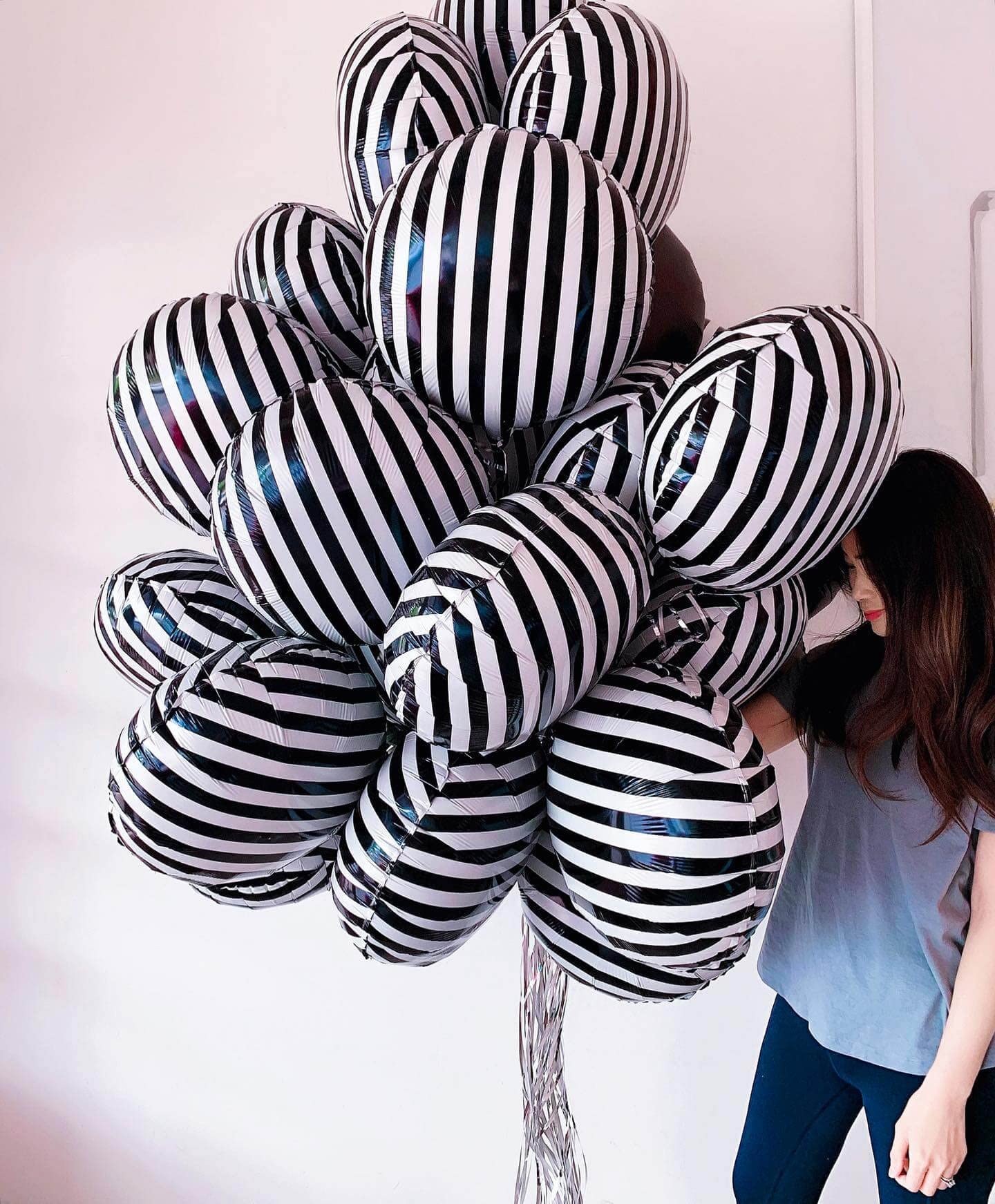 12 Pack 18 Inch Striped Balloons Helium Foil Mylar Black and White Striped Balloons for Black&White Themed Birthday Baby Shower Ceremonies Holiday Parties Decorations Supplies