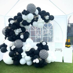 12 Pack 18 Inch Striped Balloons Helium Foil Mylar Black and White Striped Balloons for Black&White Themed Birthday Baby Shower Ceremonies Holiday Parties Decorations Supplies