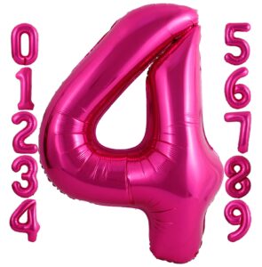 40 inch hot pink number 4 balloon large size jumbo digit mylar foil helium bright pink balloons for birthday party celebration decorations graduations anniversary baby shower photo shoot