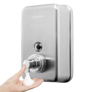vannsoo commercial wall mount stainless steel foaming soap dispenser, 40 oz (1200ml) industrial refillable foam hand sanitizer dispensers for bathroom and kitchen brushed