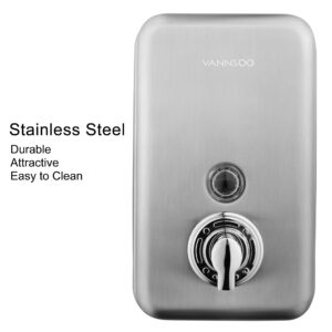 VANNSOO Commercial Wall Mount Stainless Steel Foaming Soap Dispenser, 40 oz (1200ml) Industrial Refillable Foam Hand Sanitizer Dispensers for Bathroom and Kitchen Brushed