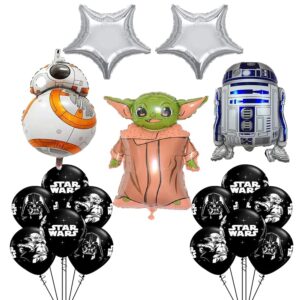 rosuda 19 pcs star wars balloon set, baby child balloons,mandalorian theme video games the child birthday party foil film dalloon supplies star wars bouquet decorations for kids boys girls