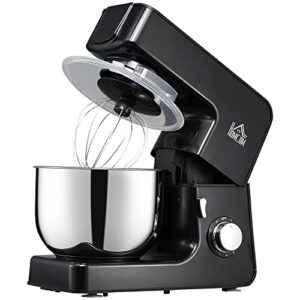 homcom 6 qt stand mixer with 6+1p speed, 600w and tilt head, kitchen electric mixer with stainless steel beater, dough hook and whisk for baking bread, cakes and cookies, black