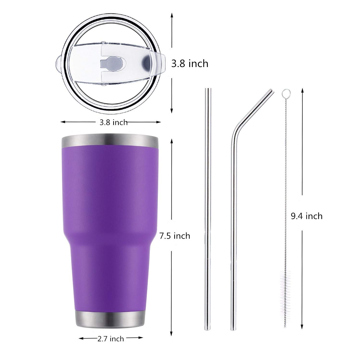 Product Image 30oz Blue Tumbler Stainless Steel Double Wall Vacuum Insulated Mug with Straw and Lid, Cleaning Brush for Cold and Hot Beverages