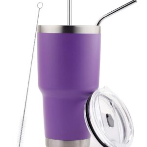 Product Image 30oz Blue Tumbler Stainless Steel Double Wall Vacuum Insulated Mug with Straw and Lid, Cleaning Brush for Cold and Hot Beverages