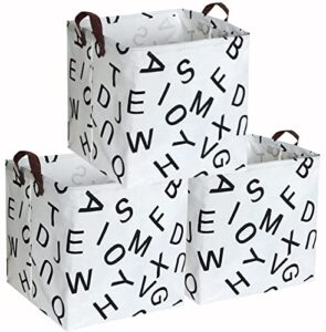 essme 3pack square storage bin,cotton fabric laundry baskets,collapsible waterproof toy storage bin with handles for family storage,shelf baskets,bedroom(3pack alphabet)