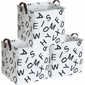 Essme 3PACK Square Storage Bin,Cotton Fabric Laundry Baskets,Collapsible Waterproof Toy Storage Bin with Handles for Family Storage,Shelf Baskets,Bedroom(3pack Alphabet)