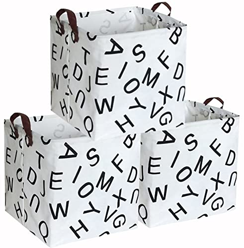 Essme 3PACK Square Storage Bin,Cotton Fabric Laundry Baskets,Collapsible Waterproof Toy Storage Bin with Handles for Family Storage,Shelf Baskets,Bedroom(3pack Alphabet)