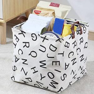 Essme 3PACK Square Storage Bin,Cotton Fabric Laundry Baskets,Collapsible Waterproof Toy Storage Bin with Handles for Family Storage,Shelf Baskets,Bedroom(3pack Alphabet)