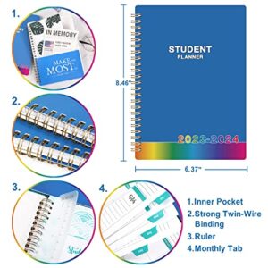 Student Planner 2023-2024 - 2023-2024 School Planner with Stickers, July 2023 - June 2024, 6.3" x 8.4", Academic Monthly & Weekly Planner/Agenda, Thick Paper + Holidays + Twin-Wire Binding - Blue