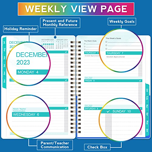 Student Planner 2023-2024 - 2023-2024 School Planner with Stickers, July 2023 - June 2024, 6.3" x 8.4", Academic Monthly & Weekly Planner/Agenda, Thick Paper + Holidays + Twin-Wire Binding - Blue