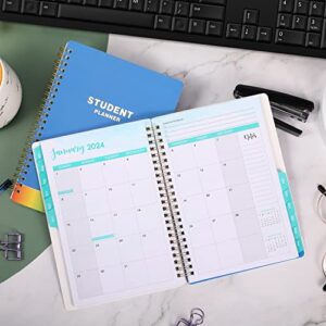 Student Planner 2023-2024 - 2023-2024 School Planner with Stickers, July 2023 - June 2024, 6.3" x 8.4", Academic Monthly & Weekly Planner/Agenda, Thick Paper + Holidays + Twin-Wire Binding - Blue