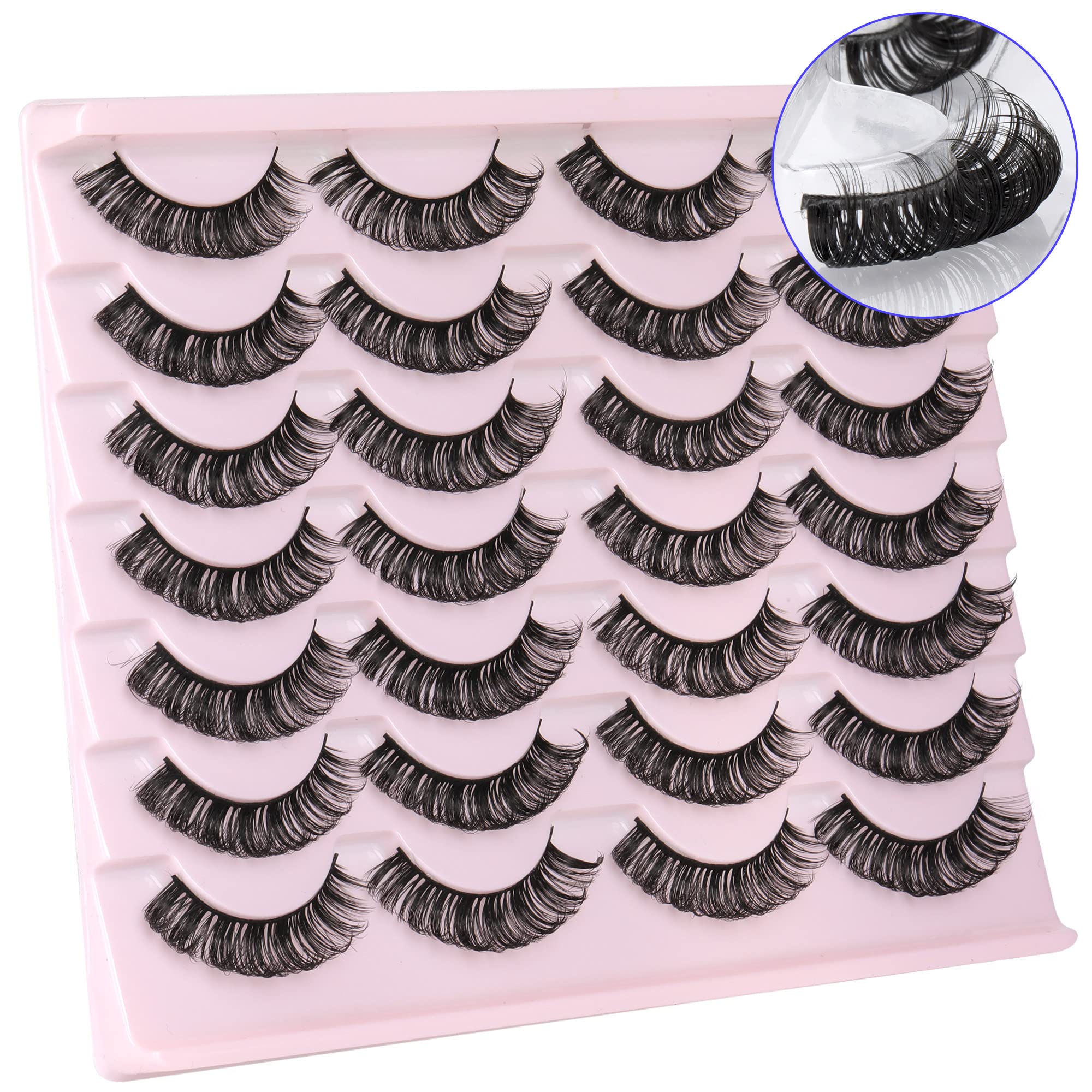 Newcally Russian Strip Lashes Mink DD Curl Wispy Fluffy False Eyelashes Natural Thick Volume Faux Mink Eye Lashes Pack Reusable Handmade Like Fake Lashes Extension 14 Pairs Black