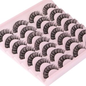 Newcally Russian Strip Lashes Mink DD Curl Wispy Fluffy False Eyelashes Natural Thick Volume Faux Mink Eye Lashes Pack Reusable Handmade Like Fake Lashes Extension 14 Pairs Black