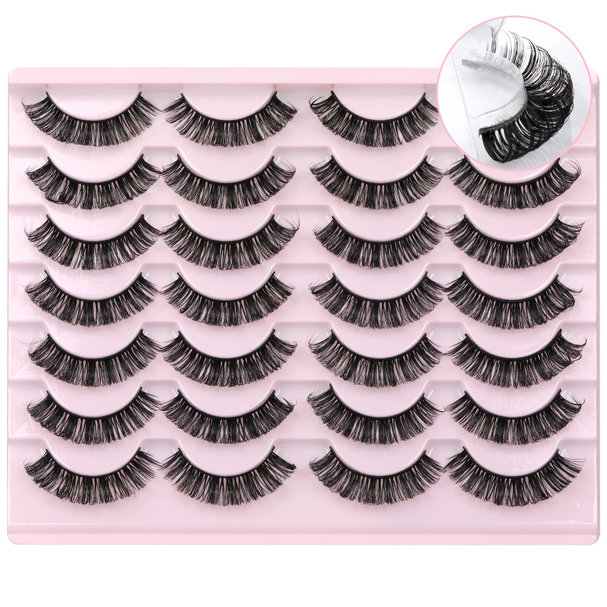 Newcally Russian Strip Lashes Mink DD Curl Wispy Fluffy False Eyelashes Natural Thick Volume Faux Mink Eye Lashes Pack Reusable Handmade Like Fake Lashes Extension 14 Pairs Black