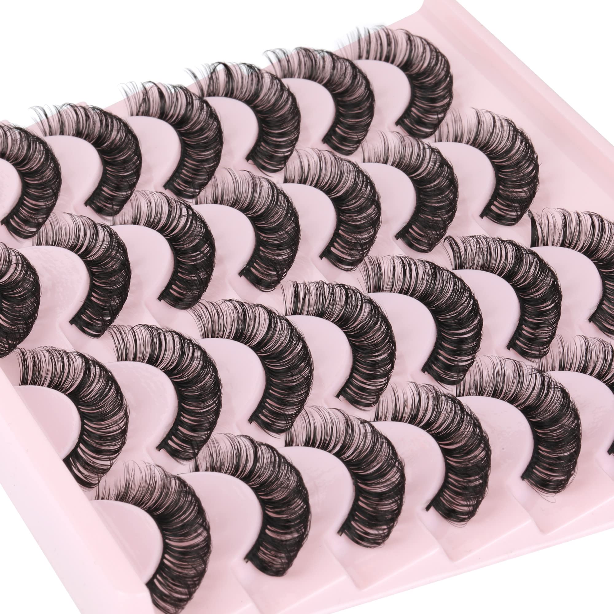 Newcally Russian Strip Lashes Mink DD Curl Wispy Fluffy False Eyelashes Natural Thick Volume Faux Mink Eye Lashes Pack Reusable Handmade Like Fake Lashes Extension 14 Pairs Black