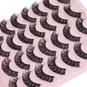 Newcally Russian Strip Lashes Mink DD Curl Wispy Fluffy False Eyelashes Natural Thick Volume Faux Mink Eye Lashes Pack Reusable Handmade Like Fake Lashes Extension 14 Pairs Black