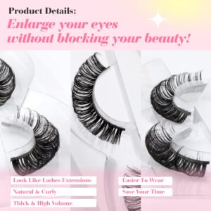 Newcally Russian Strip Lashes Mink DD Curl Wispy Fluffy False Eyelashes Natural Thick Volume Faux Mink Eye Lashes Pack Reusable Handmade Like Fake Lashes Extension 14 Pairs Black