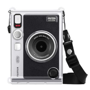 fintie protective clear case for fujifilm instax mini evo camera - crystal hard pvc cover with removable shoulder strap, clear
