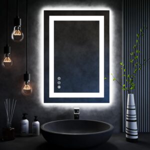 iskm 55''x30'' large led lighted bathroom mirror front and backlight mirror for wall led bathroom mirror waterproof and shatter-proof makeup mirror